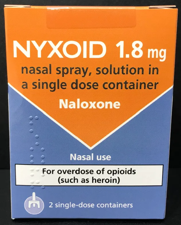 Picture of NYXOID naloxone 1.8mg nasal spray solution - carton