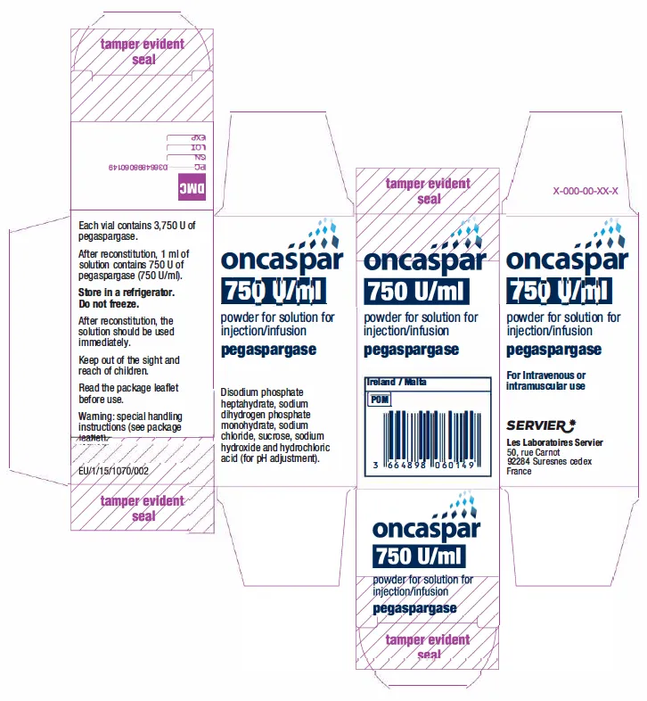 Picture of ONCASPAR 3750U/5mL powder for solution for injection/infusion vial carton