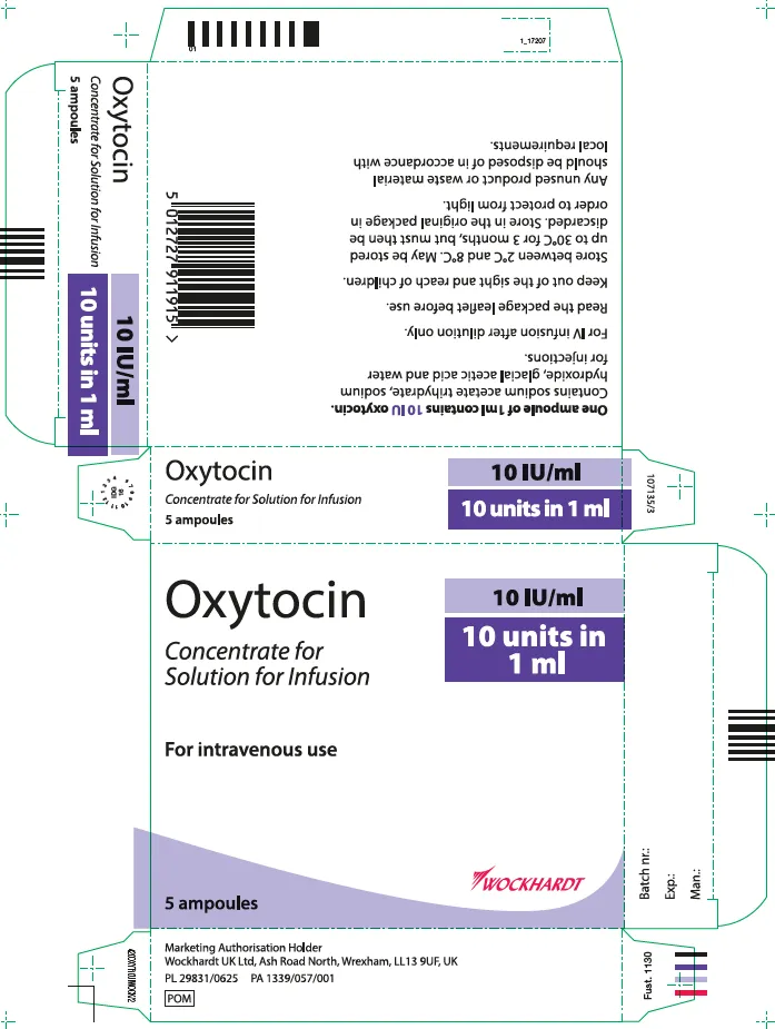Picture of Oxytocin 10 units in 1mL concentrate for solution for infusion ampoules - carton