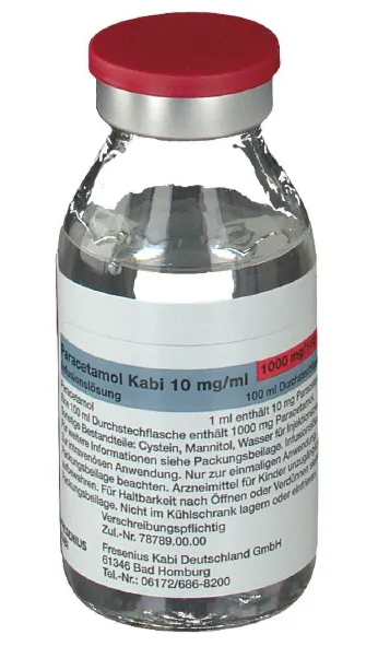 Picture of Paracetamol kabi 10mg per ml 1000mg per 100ml solution for infusion vial