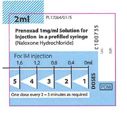 Picture of Prenoxad (1mg/mL naloxone) - syringe label  