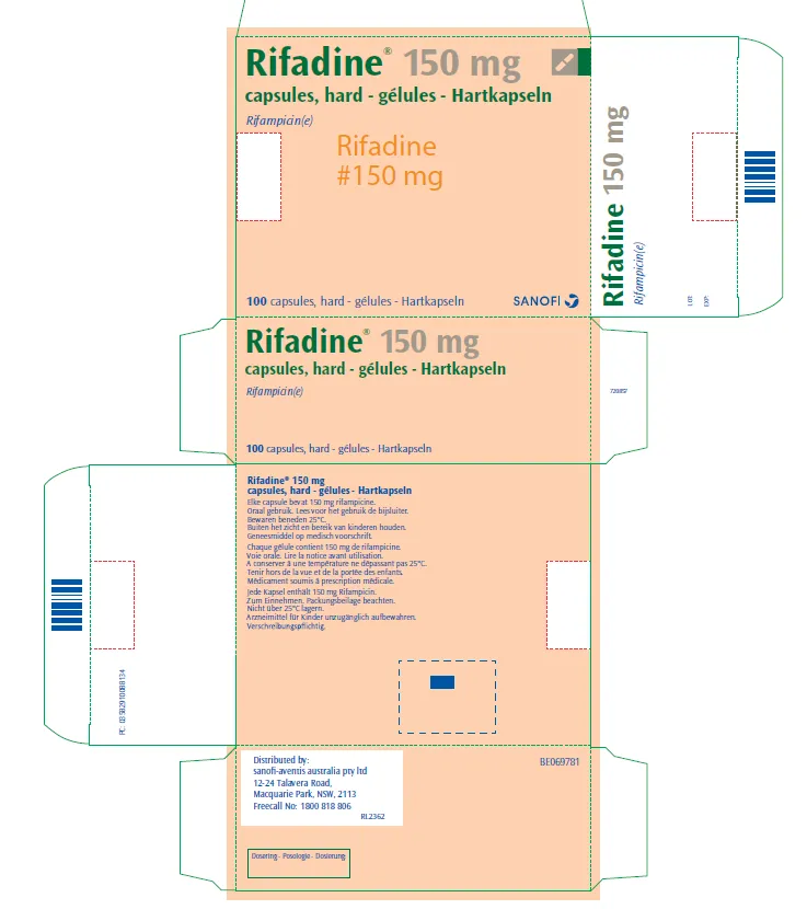 Picture of RIFADINE rifampicin 150mg capsules carton