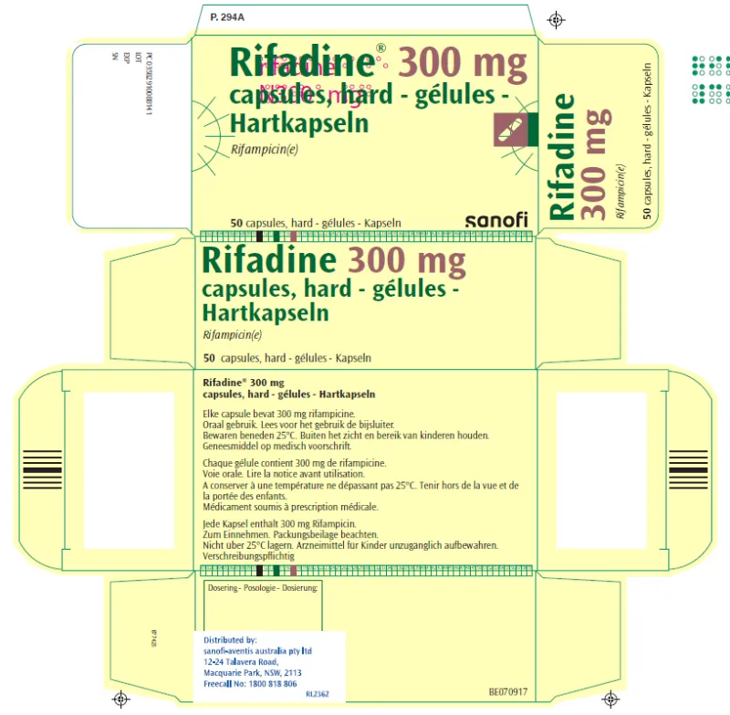 Picture of RIFADIN rifampicin 300mg capsules