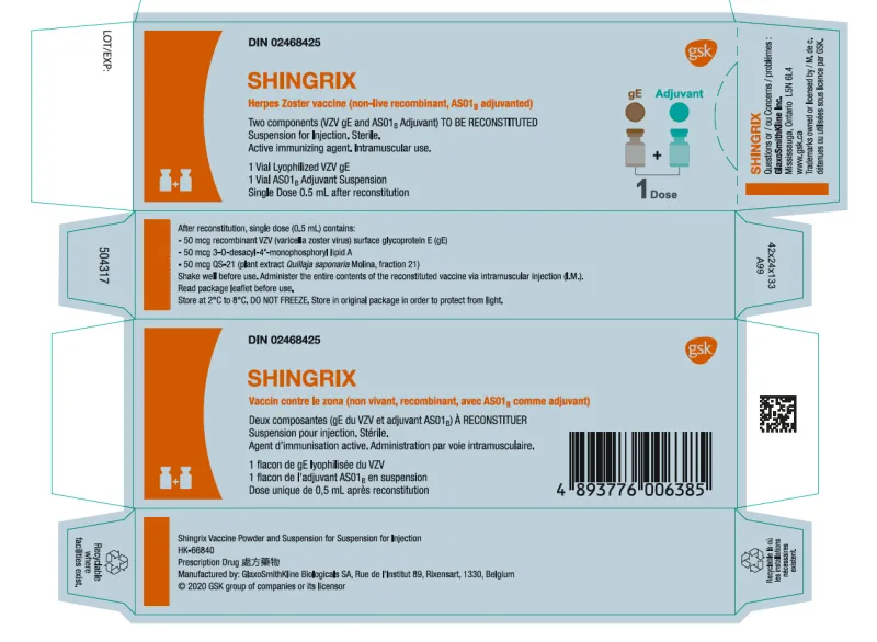 Picture of SHINGRIX Herpes Zoster vaccine recombinant, adjuvanted powder and suspension for suspension for injection - box
