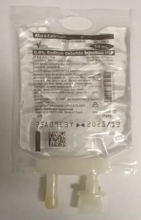 Picture of 0.9% Sodium chloride injection USP in VIAFLO plastic container 50mL - bag