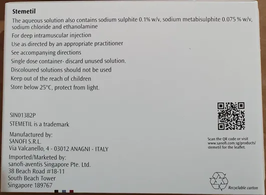 Picture of STEMETIL prochlorperazine 12.5 mg/mL injection BP ampoules - carton