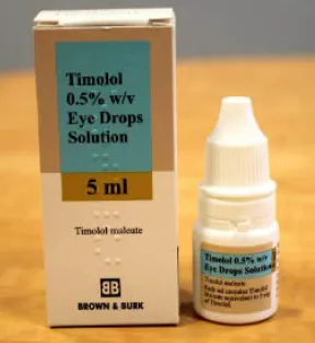 Picture of Timolol 0.5% w/v eye drops solution - carton and bottle