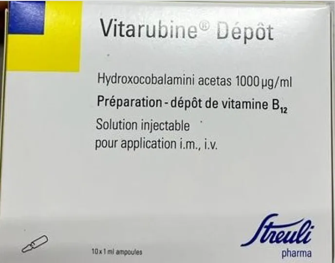 Picture of VITARUBIN Depot hydroxocobalamin acetate 1mg/mL (Streuli Pharma, Switzerland)