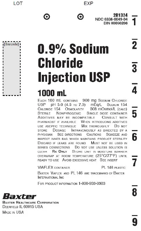 Picture of 0.9% Sodium Chloride Injection, USP in VIAFLEX bag 1000mL (Baxter USA)