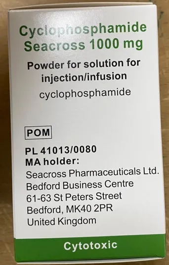 Picture of Cyclophosphamide 1000mg powder for solution for injection or infusion vial - carton