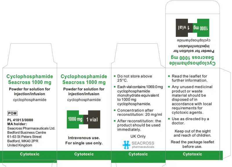 Picture of Cyclophosphamide Seacross 1000mg powder for solution for injection/infusion vial - carton