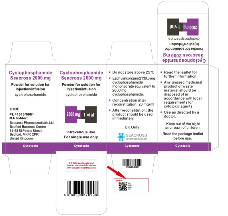 Picture of Cyclophosphamide 2000mg powder for solution for injection or infusion vial - carton