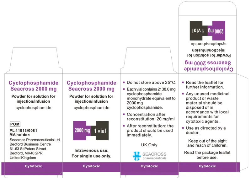 Picture of Cyclophosphamide Seacross 2000mg powder for solution for injection/infusion vial - carton