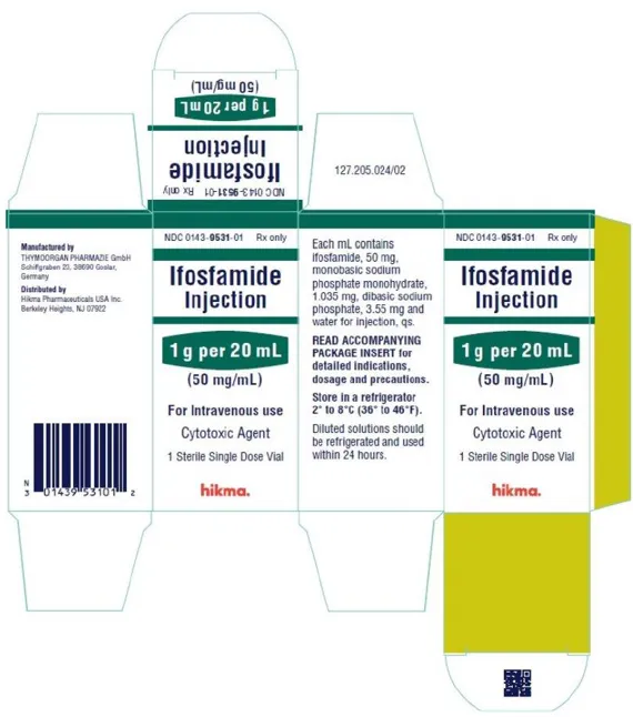Picture of Ifosfamide Injection 1g per 20mL for intravenous use single dose vial - carton