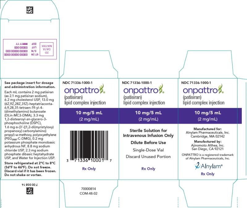 Picture of ONPATTRO Patisiran 10mg in 5mL solution for intravenous infusion - carton