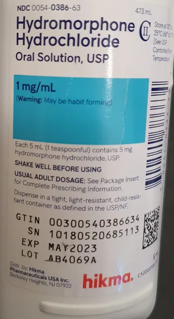 Picture of HYDROMORPHONE HYDROCHLORIDE ORAL SOLUTION 1mg/mL USP 473mL (Hikma)