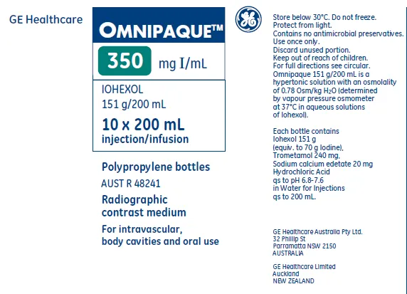 Picture of Omnipaque 350 mgI/mL iohexol 100mL solution for injection (parametric release) (NZ) 