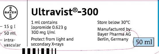 Picture of  ULTRAVIST 300 iopromide 31.17g/50mL (equivalent to 300 mg/1 mL of organically bound iodine) solution for injection (Vietnam) - Vial Label