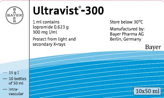 Picture of ULTRAVIST 300 iopromide 31.17g/50mL (equivalent to 300 mg/1 mL of organically bound iodine) solution for injection (Vietnam) - Carton