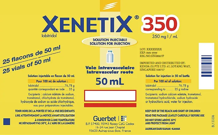 Picture of XENETIX 350 iobitridol 76.78g (767.8mg/mL) corresponding to iodine 350mg/mL solution for injection (Singapore) - 50mL Carton
