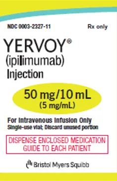 Picture of Yervoy ipilimumab 50mg/10mL injection (USA) - carton label