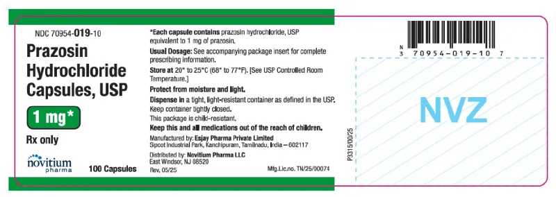 Picture of Prazosin hydrochloride capsules 1mg - bottle