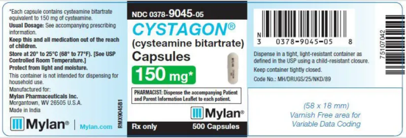 Picture of CYSTAGON cysteamine bitartrate 150mg capsules - bottle label