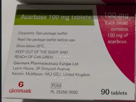Picture of Acarbose 100mg tablets UK carton