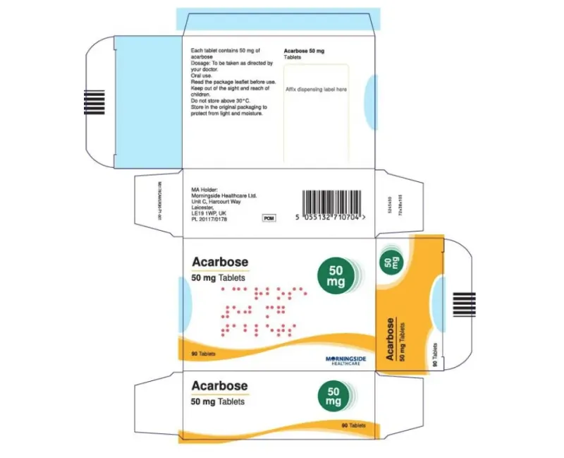 Picture of Acarbose 50mg tablets - carton