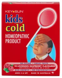 Photo of packaging for Key Sun Kids Cold Homoeopathic Product 10 lozenges