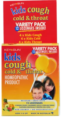 Key Sun Kids Cough, Cold & Throat Homoeopathic Product Variety Pack 12 lozenges