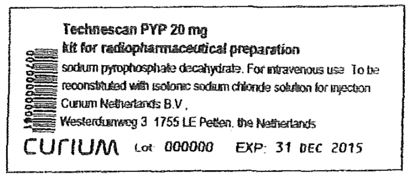 Picture of ​Technescan PYP 20mg sodium pyrophosphate decahydrate kit for radiopharmaceutical preparation - vial label