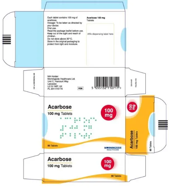 Picture of Acarbose 100mg tablets carton