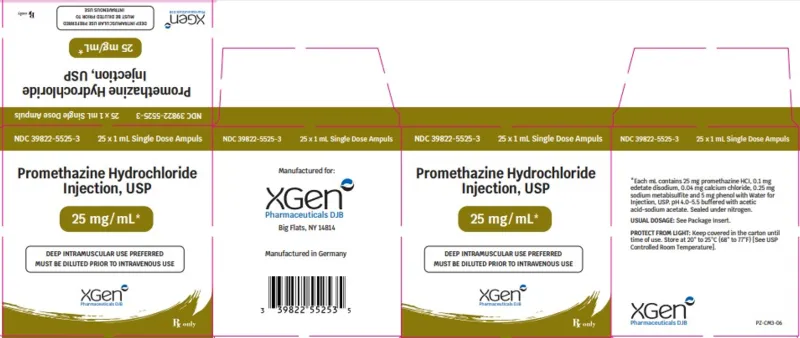 Picture of ​Promethazine Hydrochloride Injection USP 25mg/mL ampoules - carton label