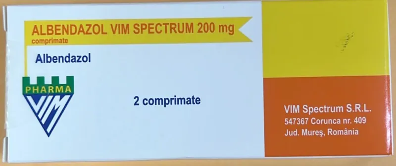Picture of Albendazole Vim Spectrum 200mg tablets - carton front