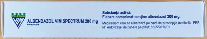 Picture of Albendazole Vim Spectrum 200mg tablets - carton side