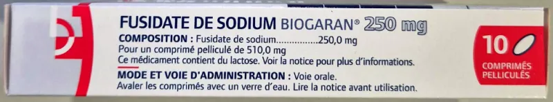 Picture of BIOGARAN sodium fusidate 250mg film-coated tablets carton - side