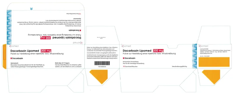 Picture of DACARBAZIN LIPOMED dacarbazine 200mg powder for solution for injection or infusion vial - carton