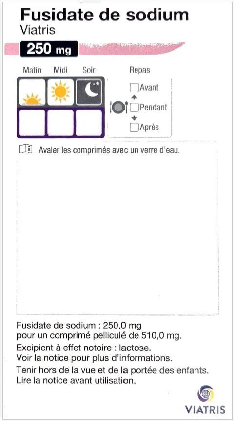 Picture of Sodium fusidate 250 mg film-coated tablets carton - back