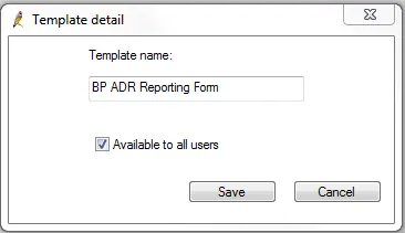 screenshot showing Template detail dialogue box
