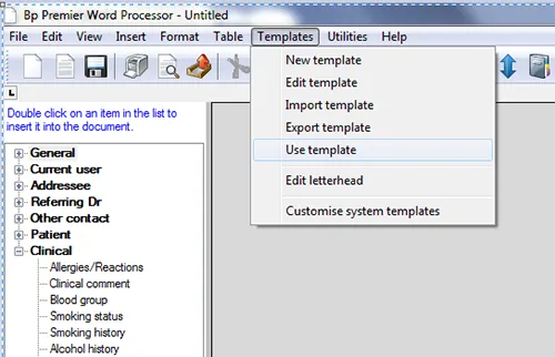 screenshot showing location of Use template option