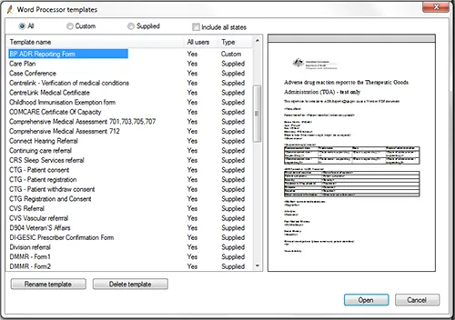 screenshot showing location of the BP ADR reporting form template