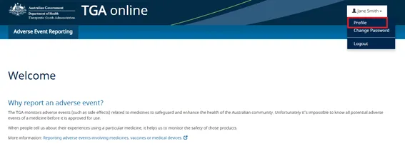 Screenshot of the Welcome screen highlighting the 'Profile' button