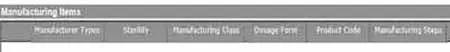 Screenshot: Manufacturing Items table from the Application Variation form