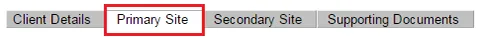 Screenshot: Primary Site tab highlighted
