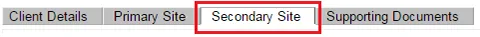 Screenshot: Secondary Site tab highlighted