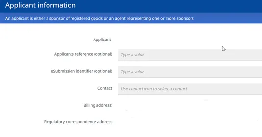 Screenshot of the Applicant information to be completed