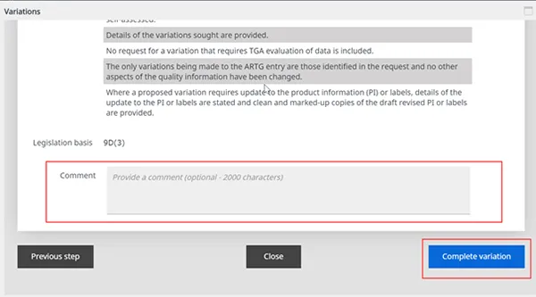 Screenshot highlighting the Comment field