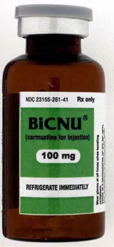 Photo of bottle with counterfeit US label of BiCNU