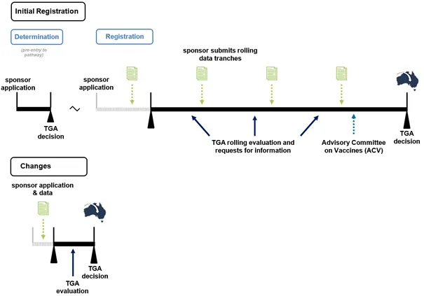 Diagram showing TGA timeframes for assessment of proposed changes.